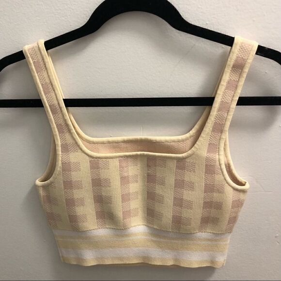 𝅺ARITZIA Babaton Sculpt Knit Tank in Lemongrass Pink and Beige ~ size M Medium - Picture 4 of 13